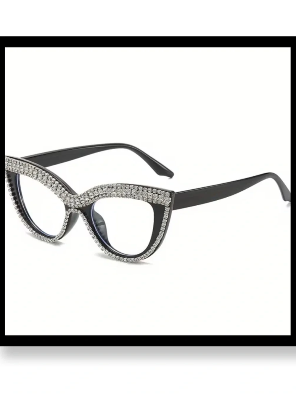 🆕 Crystal-Embellished Black Cat Eye Glasses